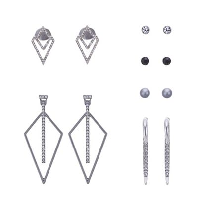 Silver triangle multi earring set